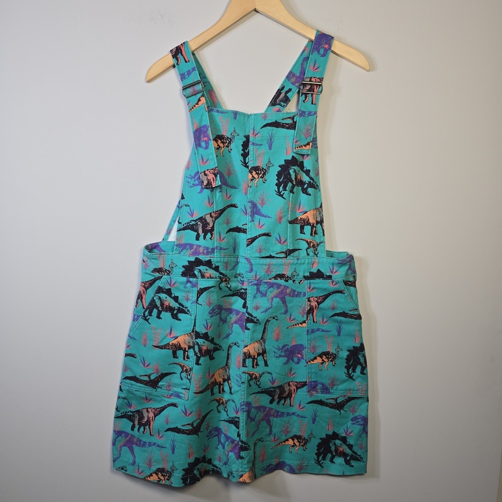 Run & Fly Jade Adventure Dinosaur Print Pinafore Mini Dress Overall Size 14 UK